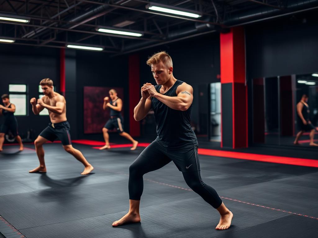 Alunos em treino funcional inspirado em artes marciais